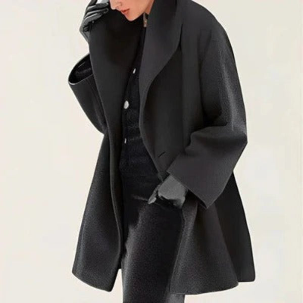 Isabella Wool Oversized Coat | Shawl Collar Mid-Length Coat