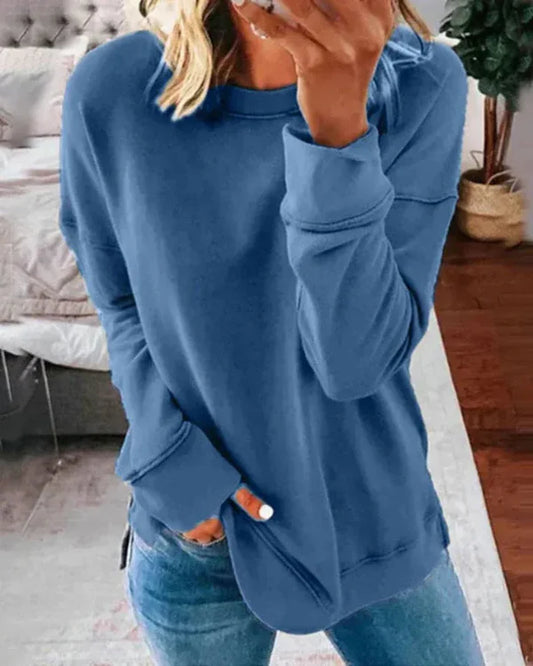 Bianca Cotton Relaxed Fit Sweatshirt | Crewneck Side Slit Sweatshirt