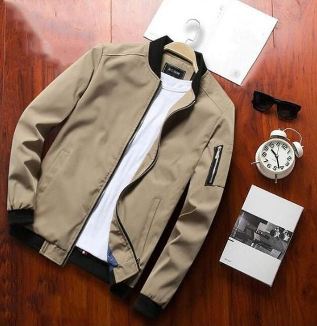 Archie Nylon Bomber Jacket | Ribbed Collar Hip-Length Jacket
