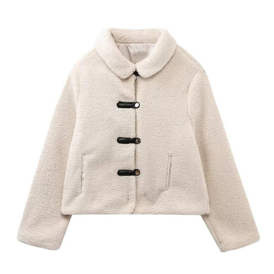 Isla Fleece Cropped Jacket | Collared Long Sleeve Jacket