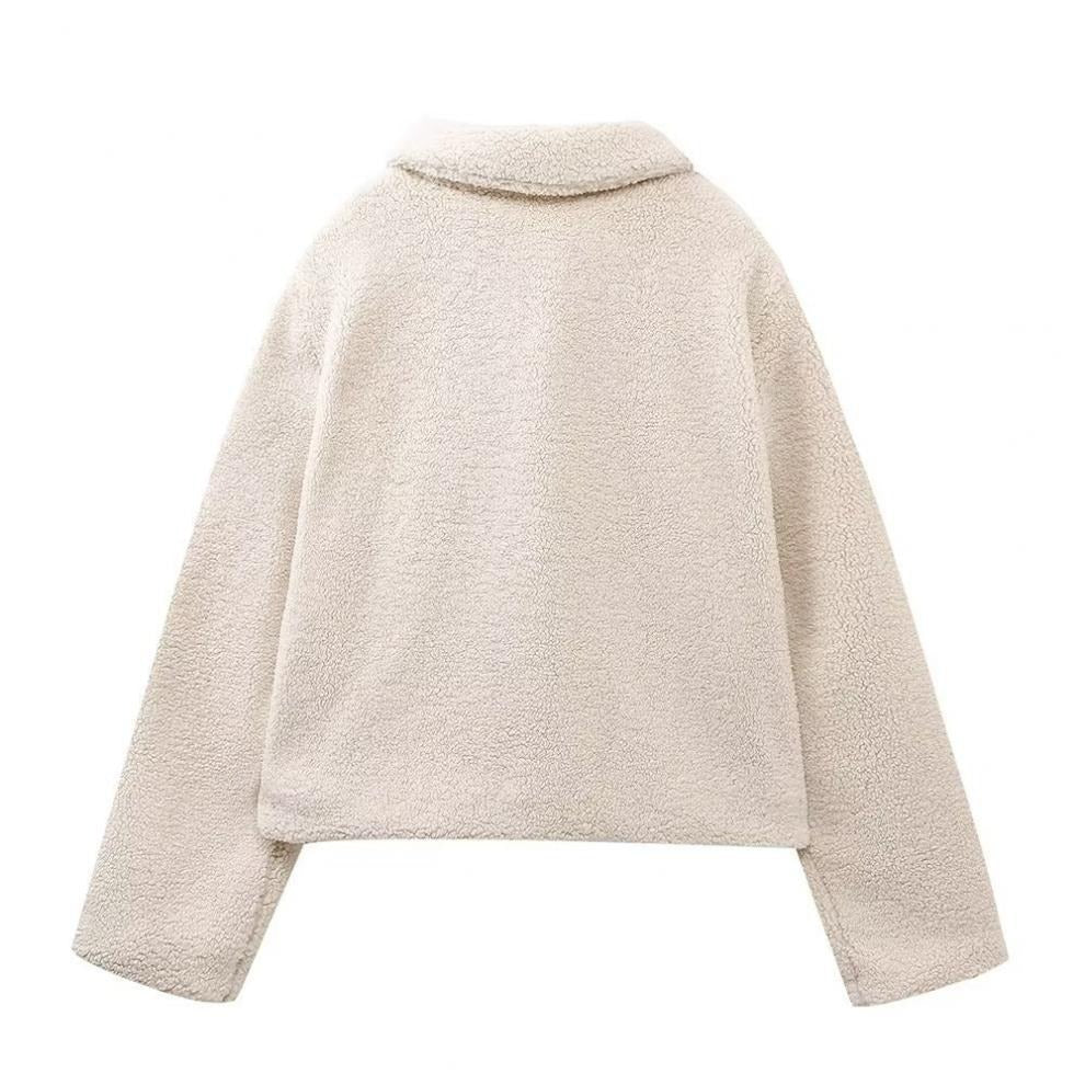Isla Fleece Cropped Jacket | Collared Long Sleeve Jacket
