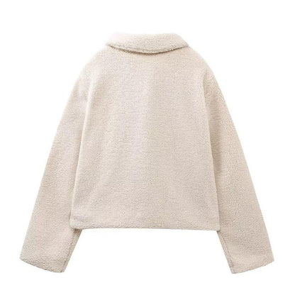 Isla Fleece Cropped Jacket | Collared Long Sleeve Jacket