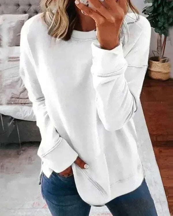 Bianca Cotton Relaxed Fit Sweatshirt | Crewneck Side Slit Sweatshirt