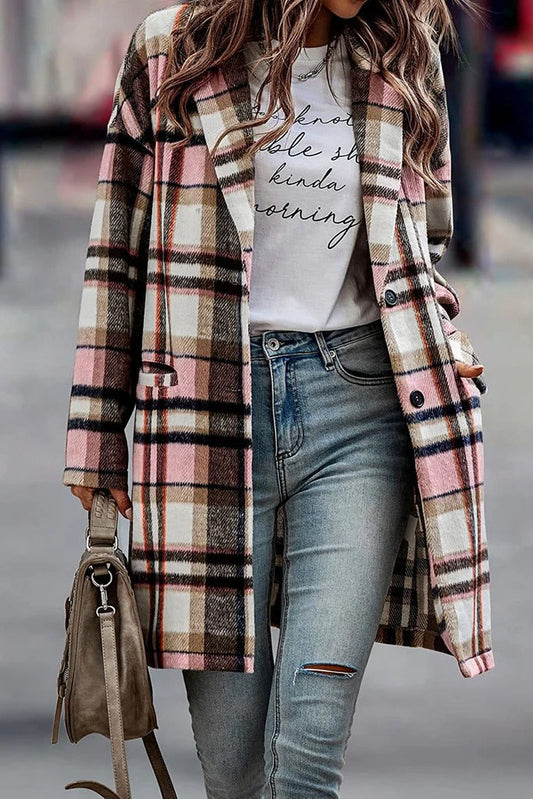 Florence Wool Oversized Coat | Plaid Notched Lapel Coat