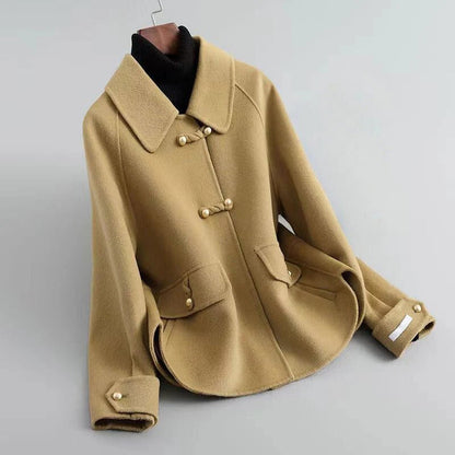 Veronica Wool Tailored Fit Coat | Wide Collar Hip-Length Coat
