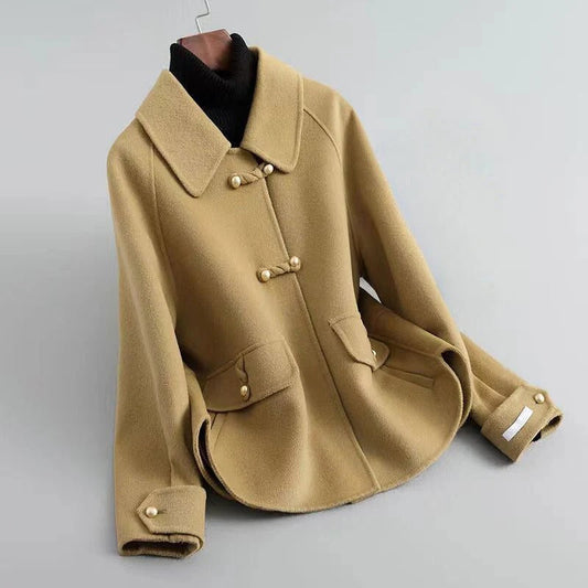Veronica Wool Tailored Fit Coat | Wide Collar Hip-Length Coat
