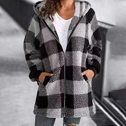 Isabella Fleece Hooded Jacket | Oversized Check Jacket