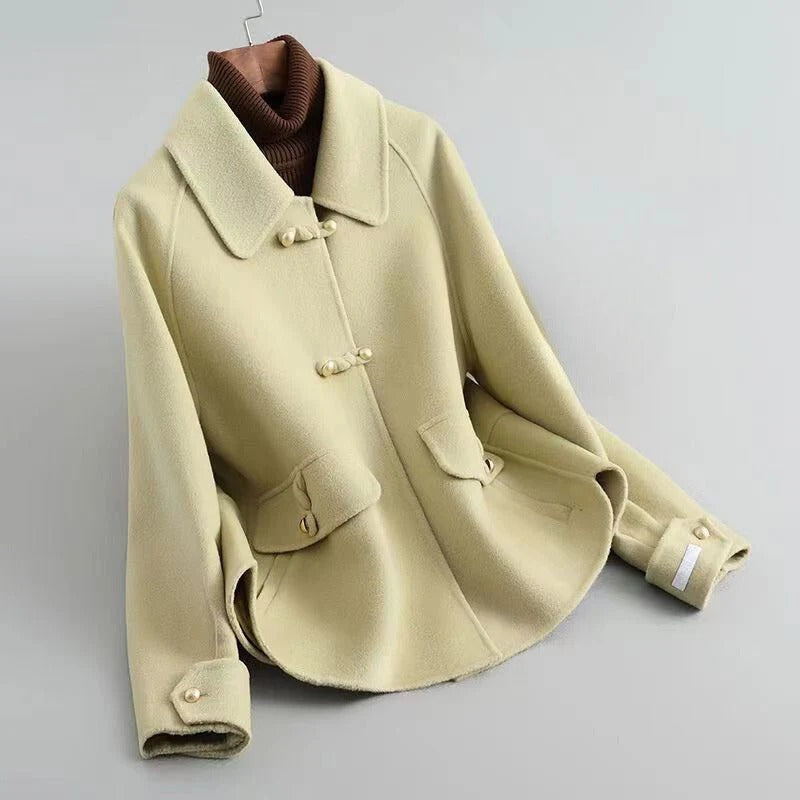Veronica Wool Tailored Fit Coat | Wide Collar Hip-Length Coat