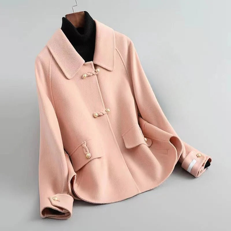 Veronica Wool Tailored Fit Coat | Wide Collar Hip-Length Coat