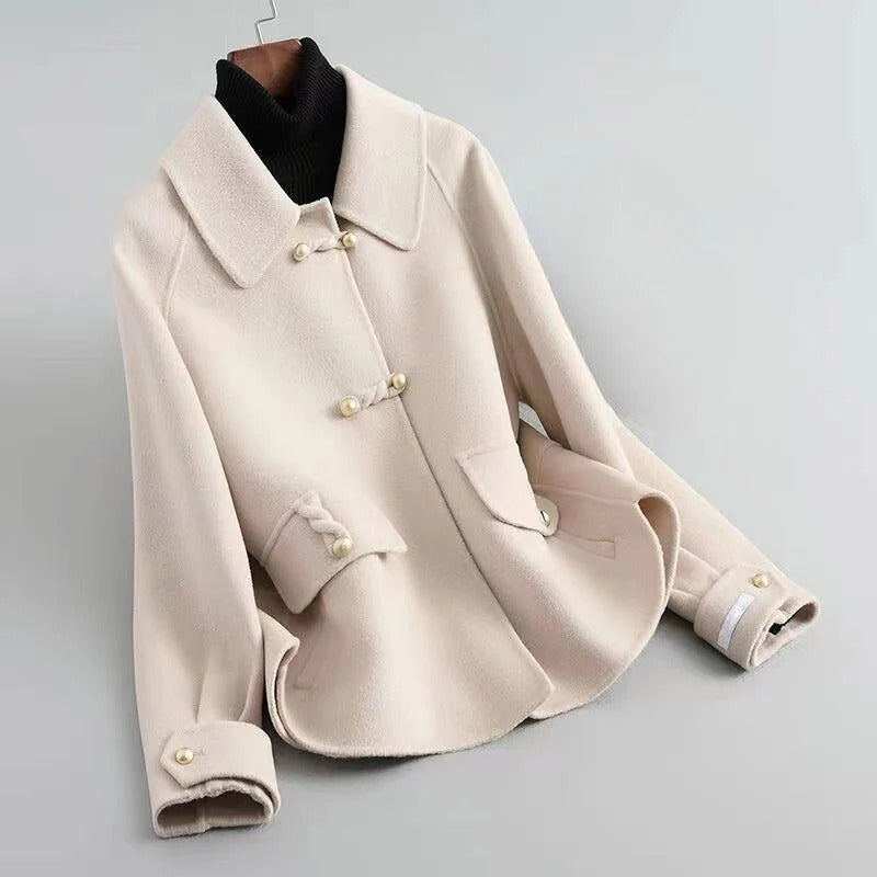 Veronica Wool Tailored Fit Coat | Wide Collar Hip-Length Coat