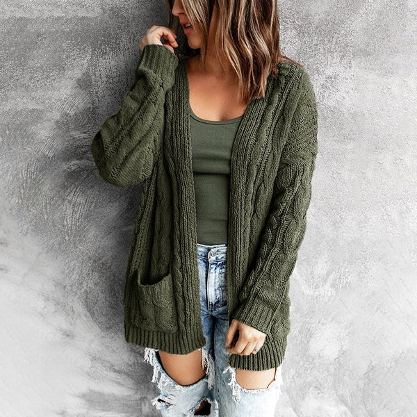Olivia Wool Cable Knit Cardigan | Relaxed Fit Mid-Thigh Cardigan