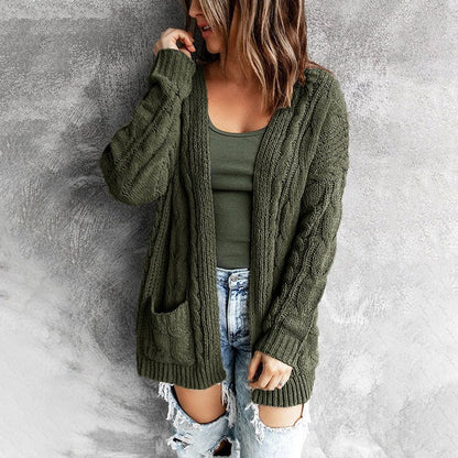 Olivia Wool Cable Knit Cardigan | Relaxed Fit Mid-Thigh Cardigan