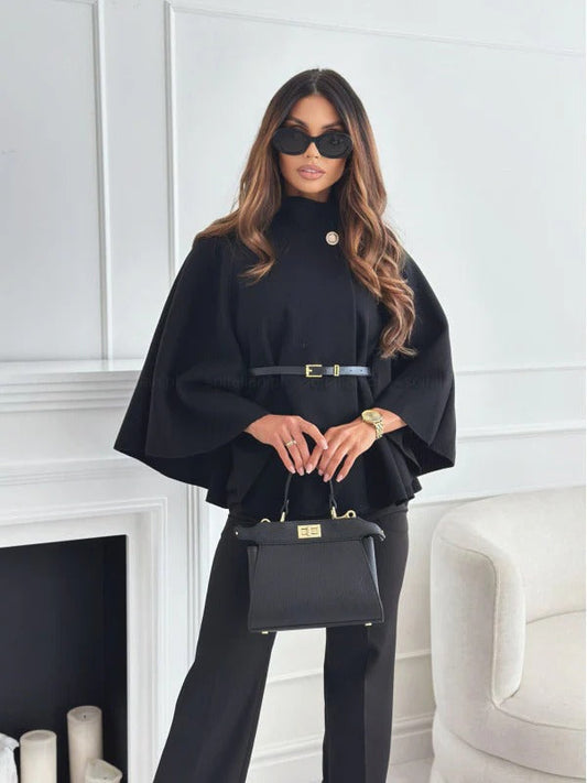 Isabella Wool Cape | Belted High Neck Cape
