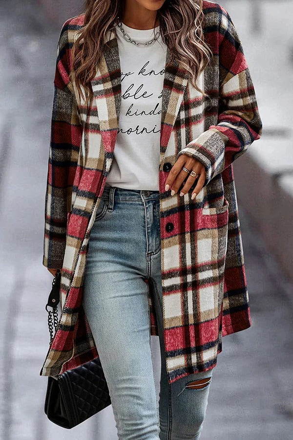 Florence Wool Oversized Coat | Plaid Notched Lapel Coat