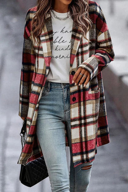 Florence Wool Oversized Coat | Plaid Notched Lapel Coat