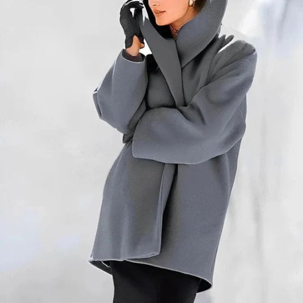 Isabella Wool Oversized Coat | Shawl Collar Mid-Length Coat