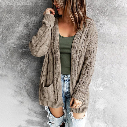 Olivia Wool Cable Knit Cardigan | Relaxed Fit Mid-Thigh Cardigan
