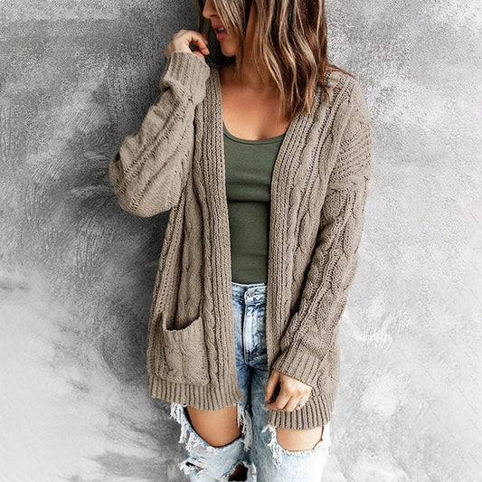 Olivia Wool Cable Knit Cardigan | Relaxed Fit Mid-Thigh Cardigan