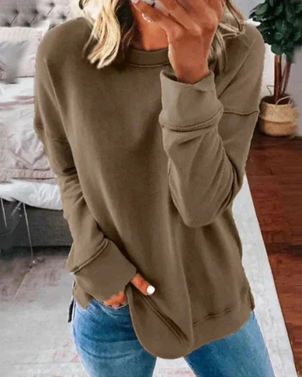 Bianca Cotton Relaxed Fit Sweatshirt | Crewneck Side Slit Sweatshirt