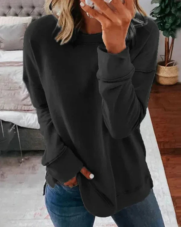 Bianca Cotton Relaxed Fit Sweatshirt | Crewneck Side Slit Sweatshirt