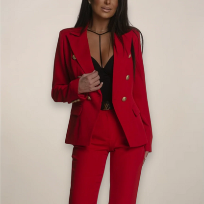 Grace Cotton Tailored Fit Double-Breasted Two-Piece Set | Formal Cotton Set