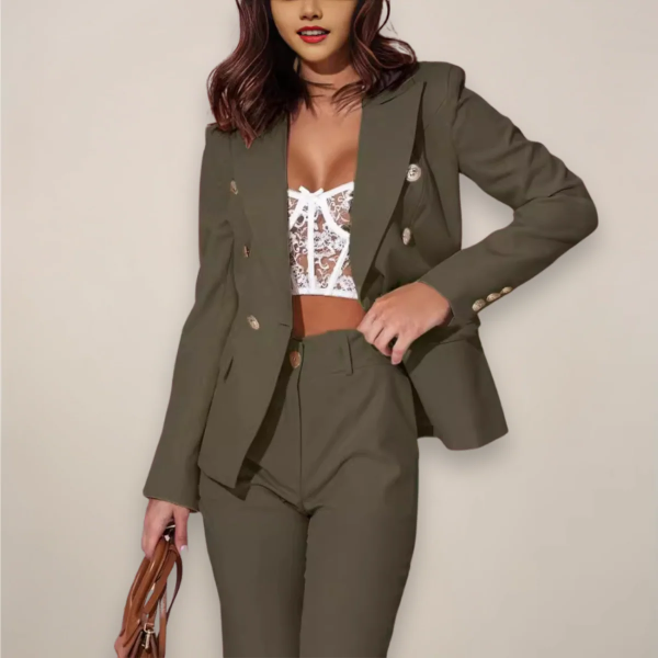 Grace Cotton Tailored Fit Double-Breasted Two-Piece Set | Formal Cotton Set