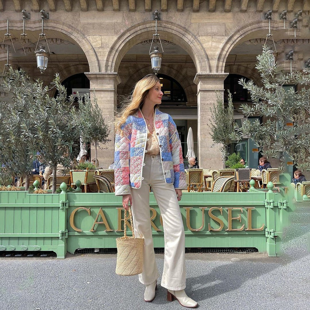 Isabella Cotton Quilted Jacket | Oversized Floral Button Jacket
