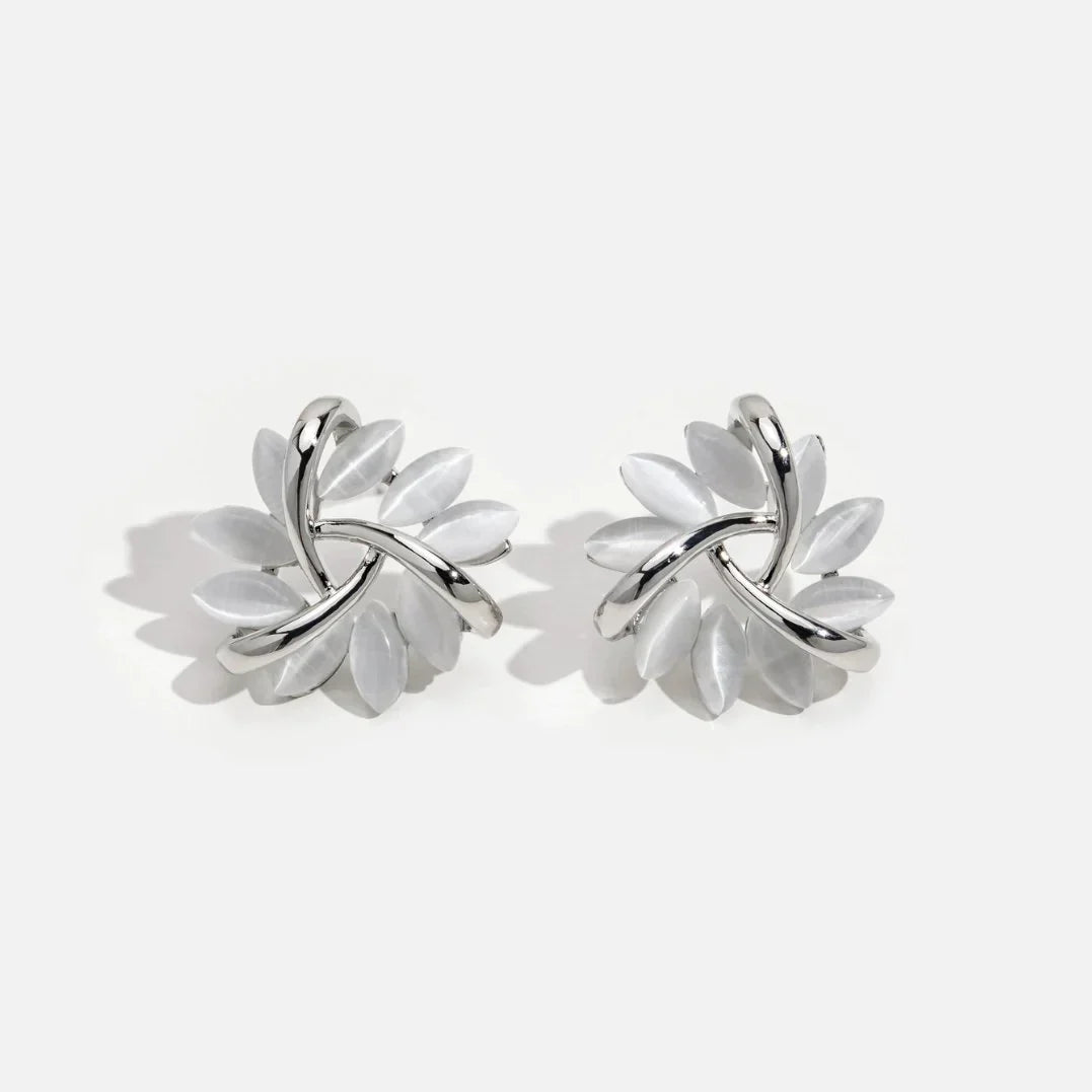 Elegant and Exquisite Opal Petal Circle Stud Earrings in Gold