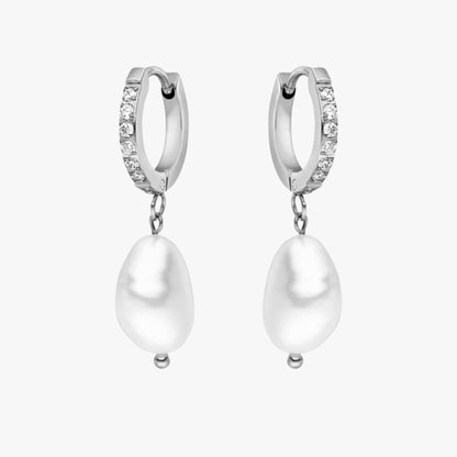 Silver Pearl Hoops
