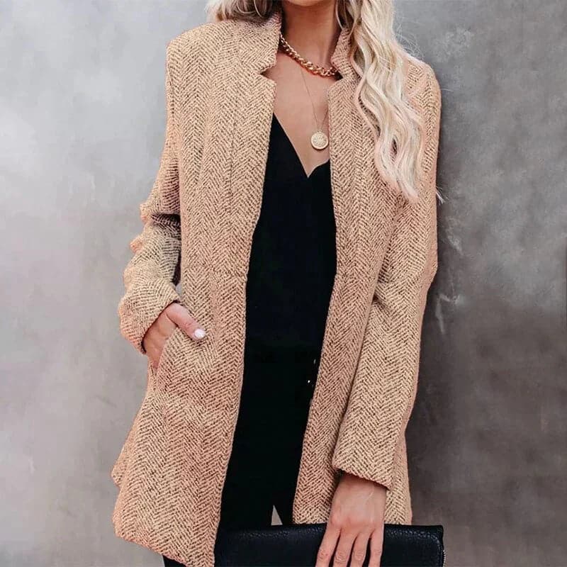 Florence Wool Open Front Coat | Tailored Fit Structured Shoulders Coat